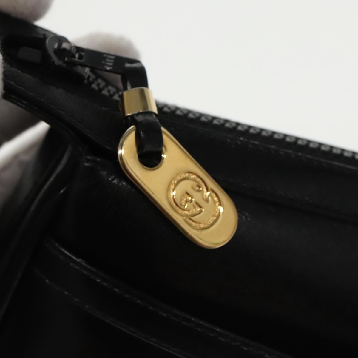 GUCCI Web Sherry Line Shoulder Bag Leather Black Gold ep6727
