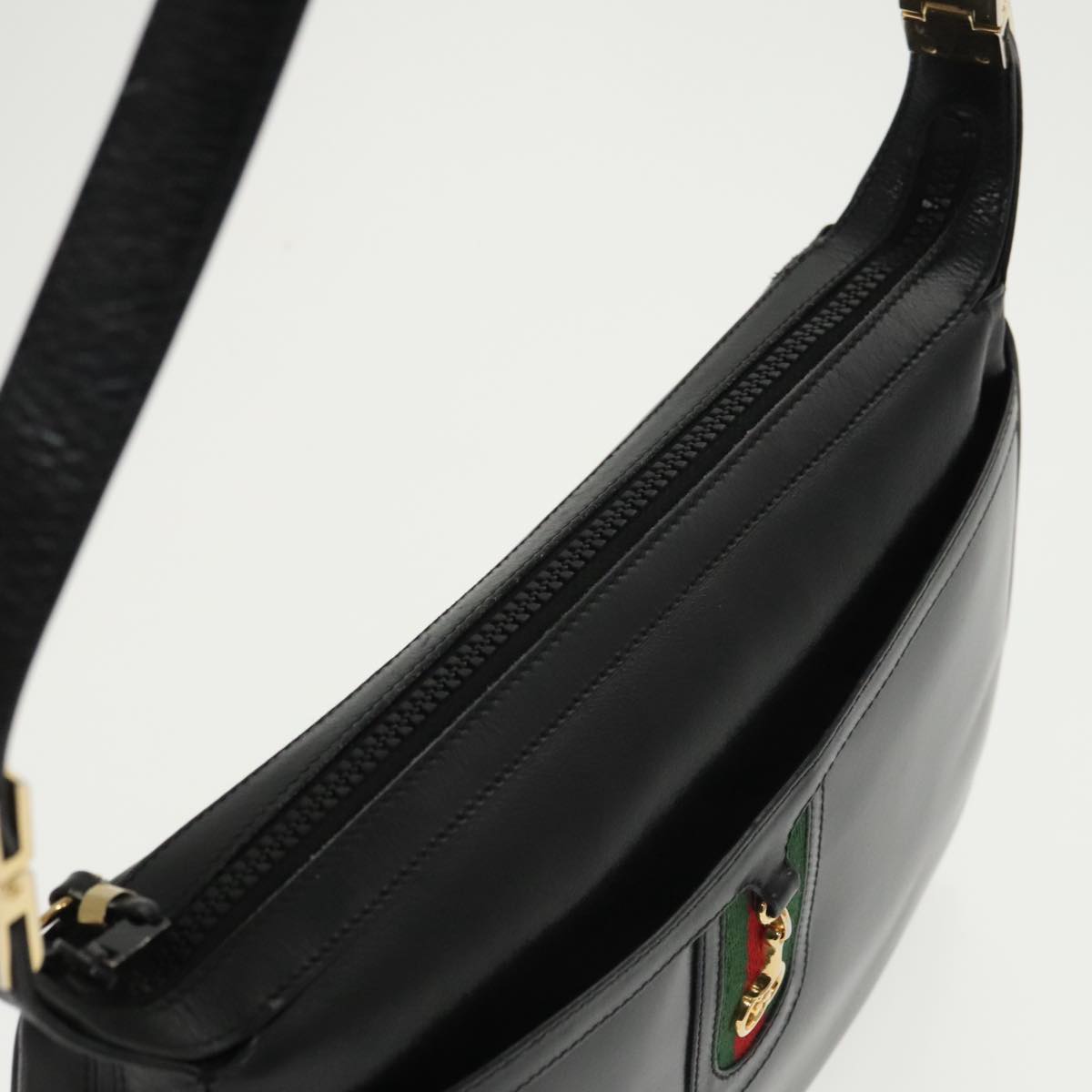 GUCCI Web Sherry Line Shoulder Bag Leather Black Gold ep6727