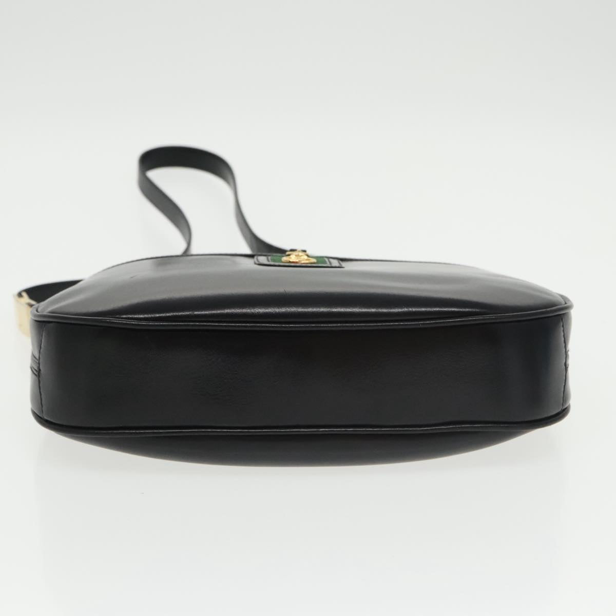 GUCCI Web Sherry Line Shoulder Bag Leather Black Gold ep6727