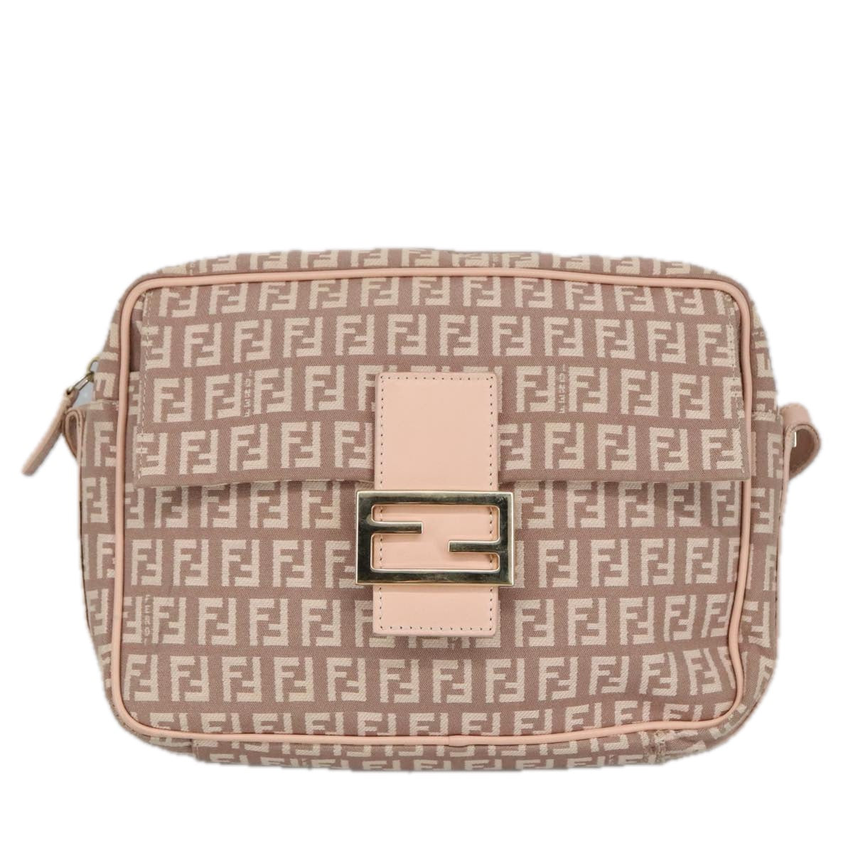 FENDI Zucchino Canvas Shoulder Bag Pink Gold ep6746