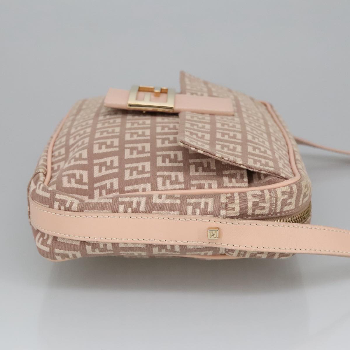 FENDI Zucchino Canvas Shoulder Bag Pink Gold ep6746