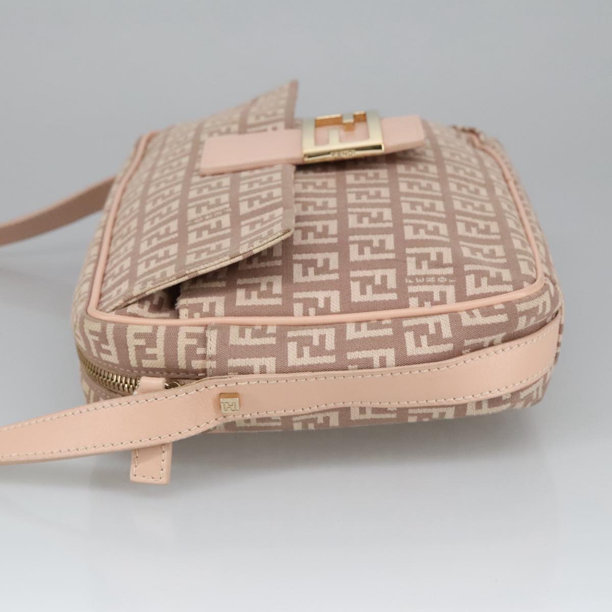 FENDI Zucchino Canvas Shoulder Bag Pink Gold ep6746