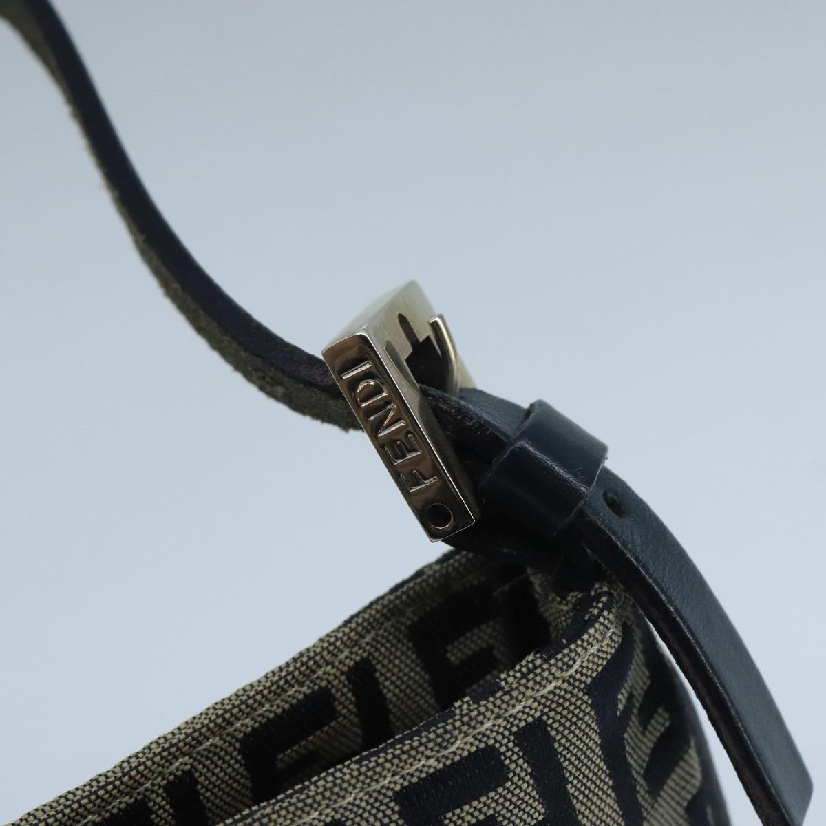 FENDI Zucchino Canvas Mamma Baguette Shoulder Bag Navy Silver ep6828