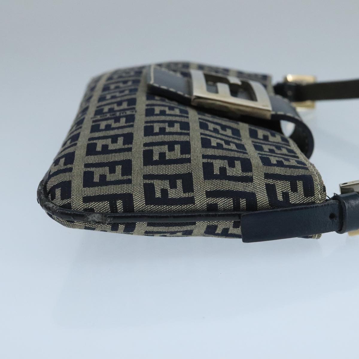 FENDI Zucchino Canvas Mamma Baguette Shoulder Bag Navy Silver ep6828