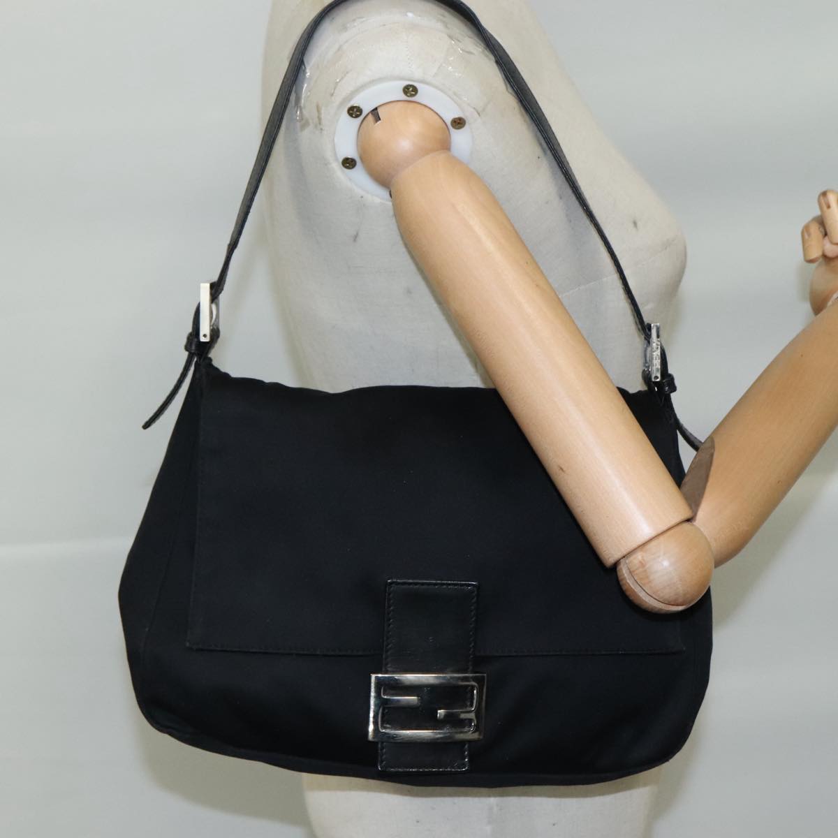 FENDI Mamma Baguette Shoulder Bag Nylon Black Silver ep6902
