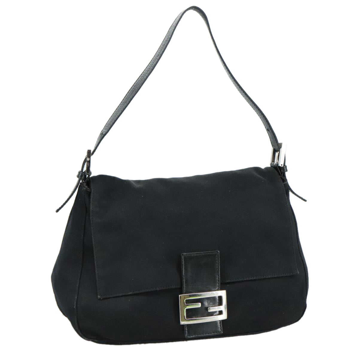 FENDI Mamma Baguette Shoulder Bag Nylon Black Silver ep6902