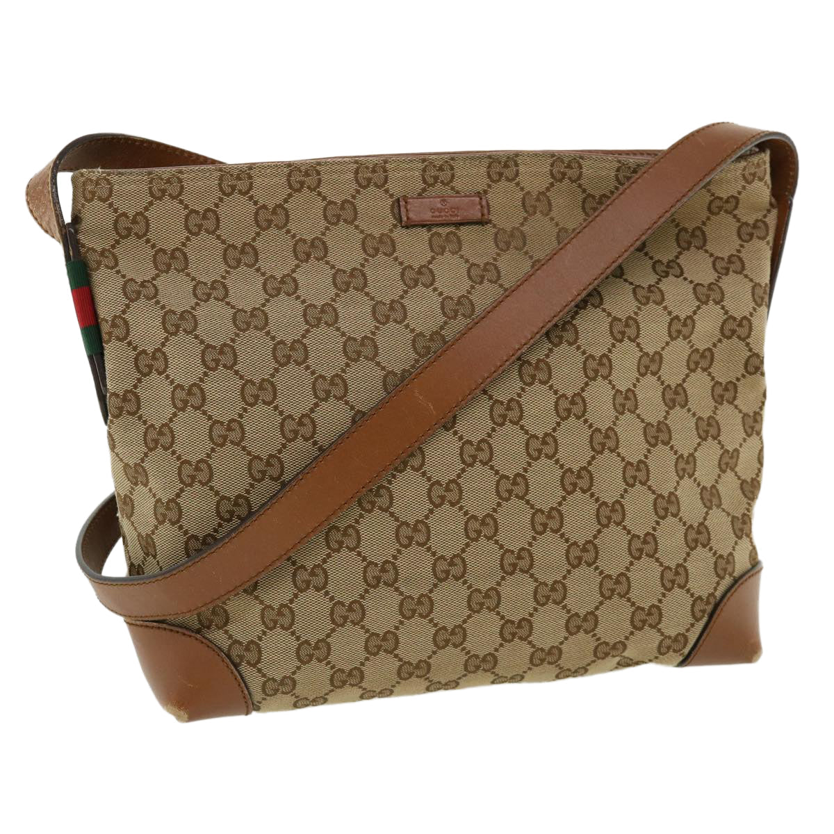 GUCCI Web Sherry Line GG Canvas Shoulder Bag Beige Brown Green 337598 ep701