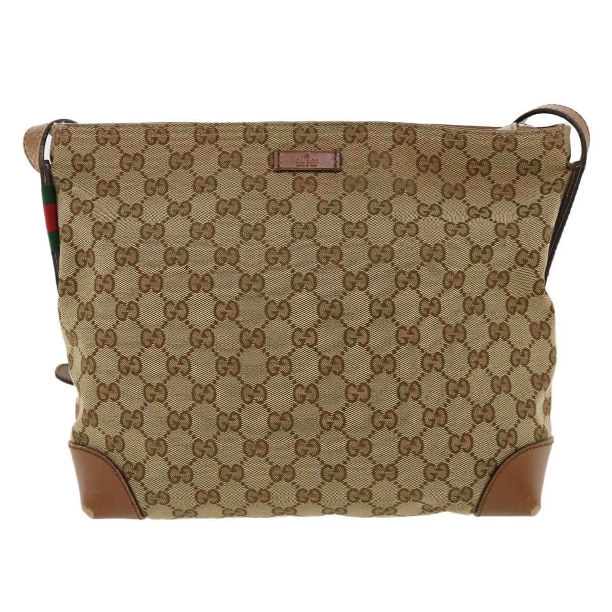 GUCCI Web Sherry Line GG Canvas Shoulder Bag Beige Brown Green 337598 ep701