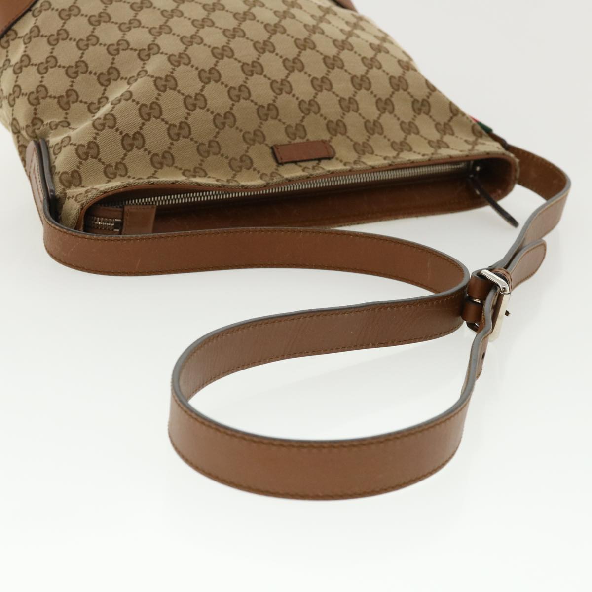 GUCCI Web Sherry Line GG Canvas Shoulder Bag Beige Brown Green 337598 ep701