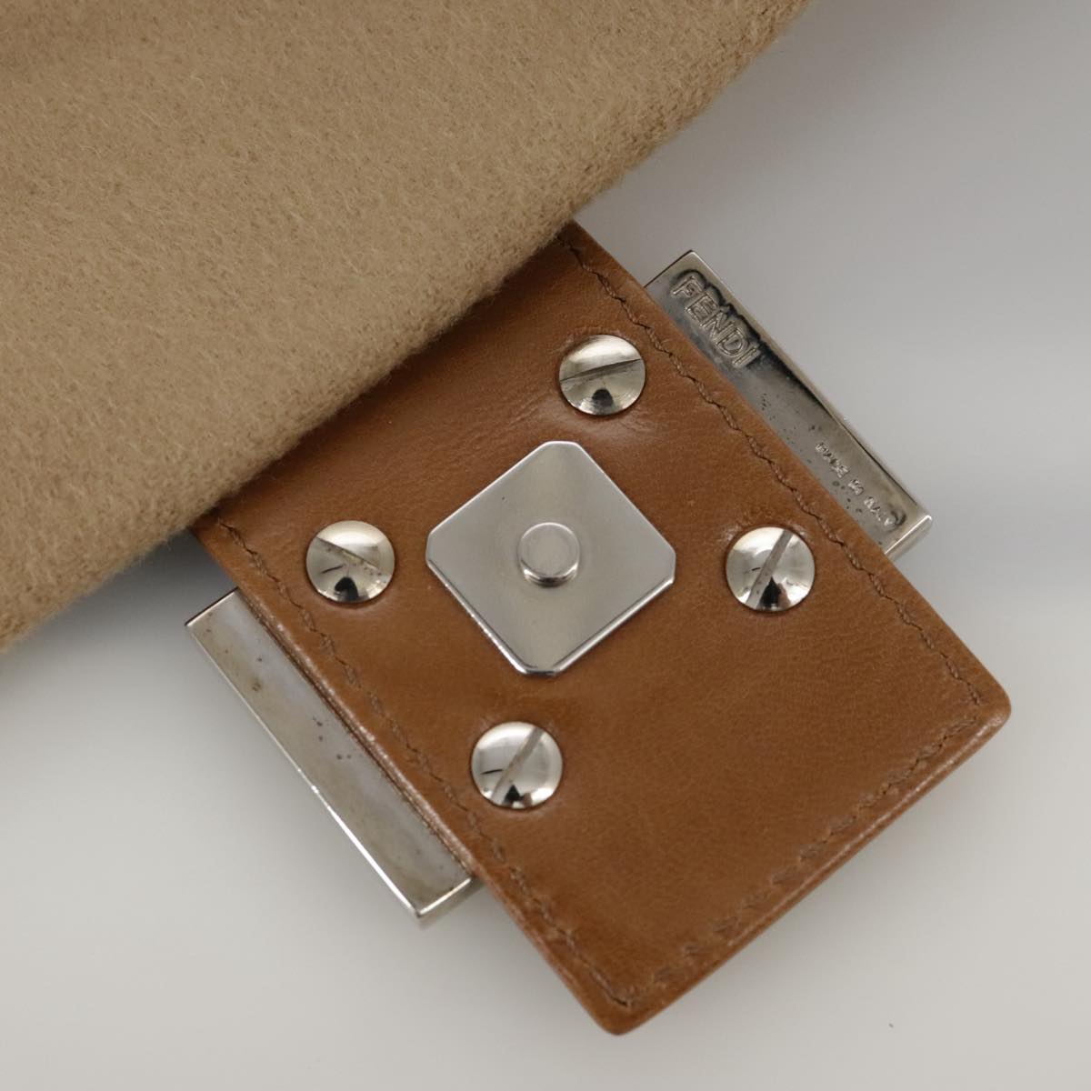 FENDI Mamma Baguette Shoulder Bag Wool Beige Silver ep7141