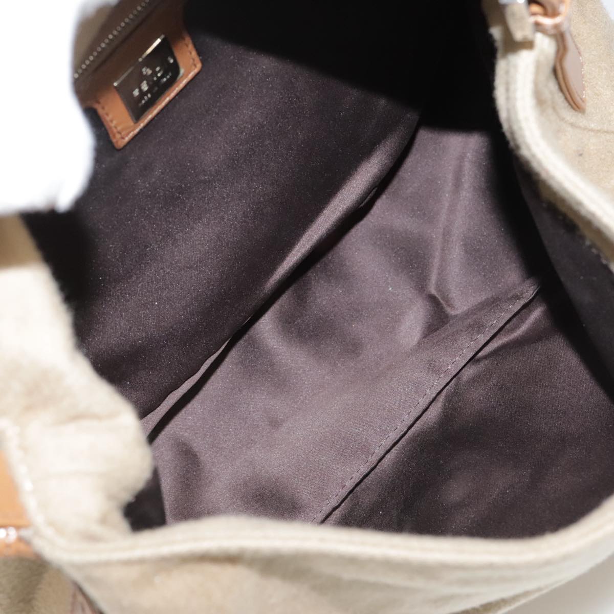 FENDI Mamma Baguette Shoulder Bag Wool Beige Silver ep7141