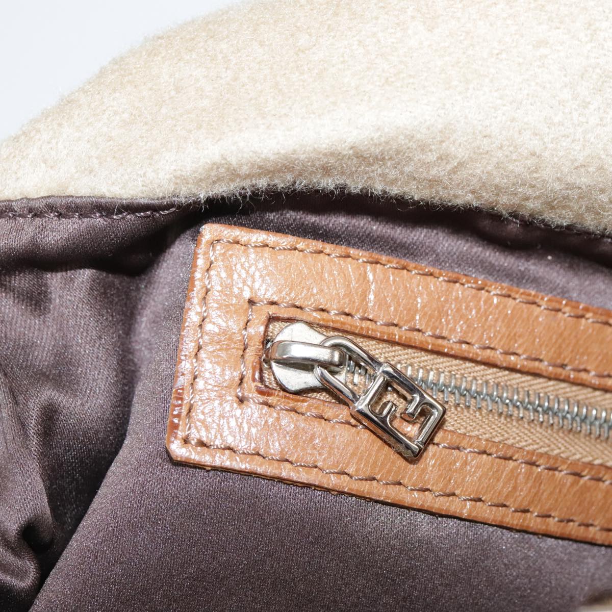 FENDI Mamma Baguette Shoulder Bag Wool Beige Silver ep7141