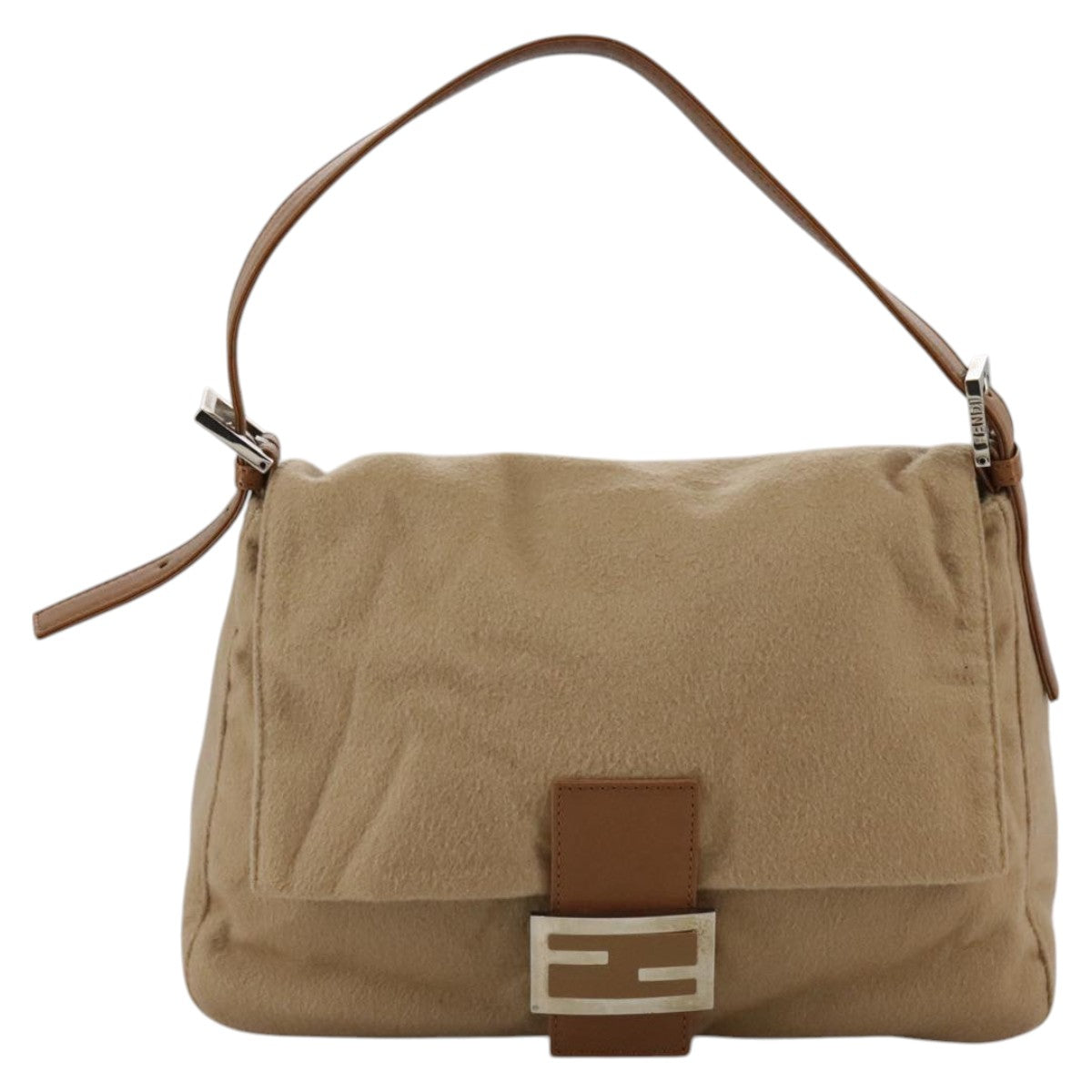 FENDI Mamma Baguette Shoulder Bag Wool Beige Silver ep7141