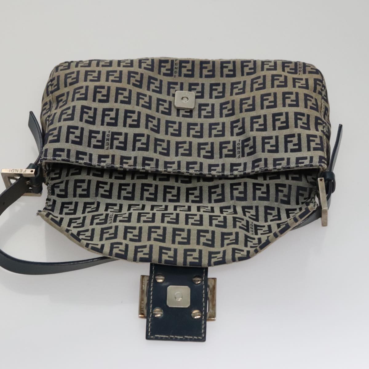 FENDI Zucchino Canvas Mamma Baguette Shoulder Bag Navy ep7212