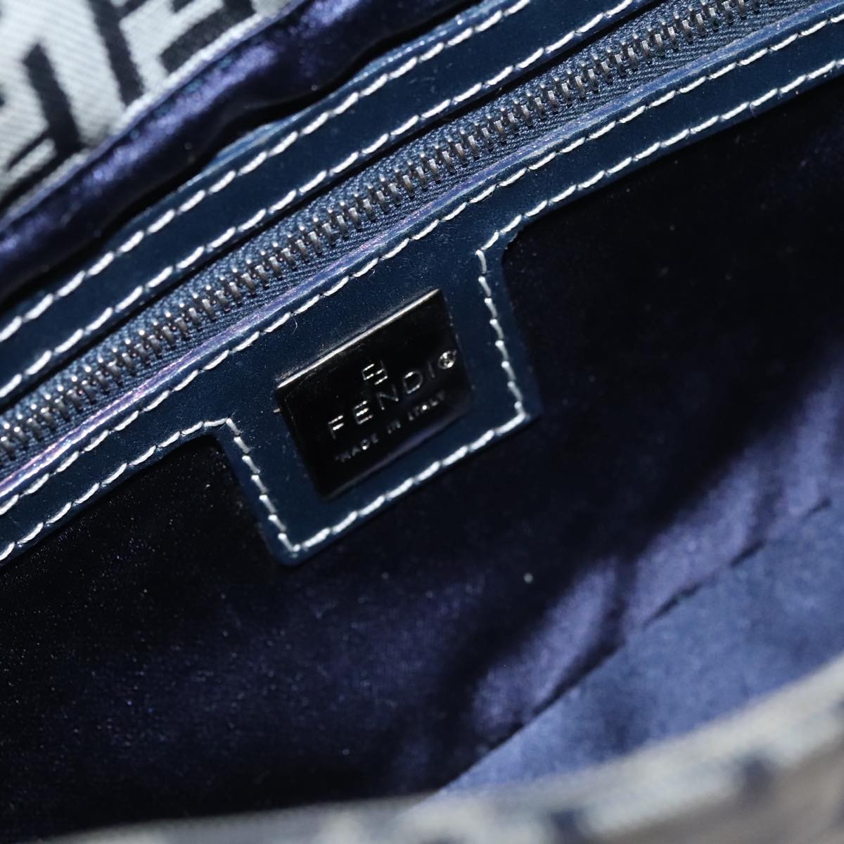 FENDI Zucchino Canvas Mamma Baguette Shoulder Bag Navy ep7212