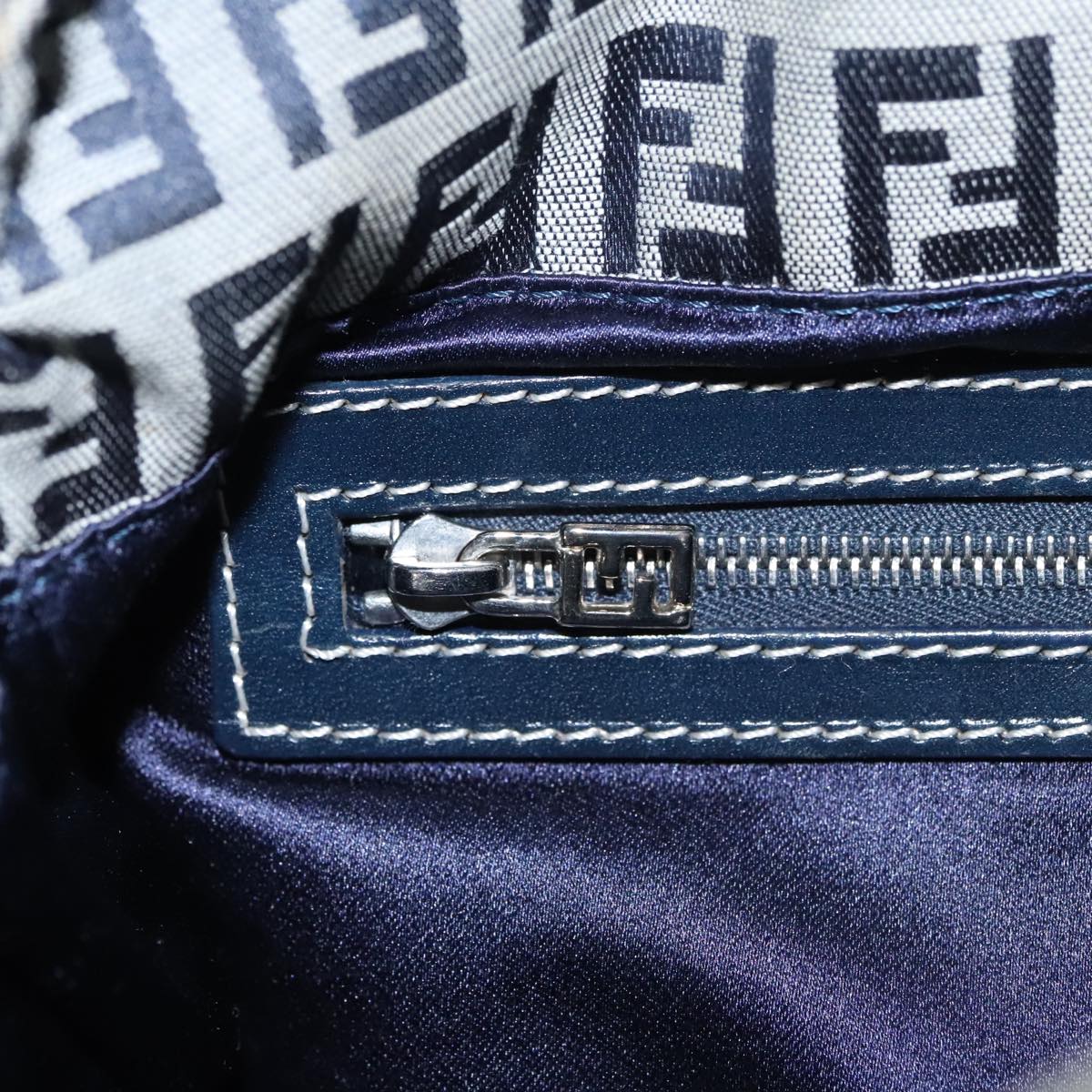 FENDI Zucchino Canvas Mamma Baguette Shoulder Bag Navy ep7212