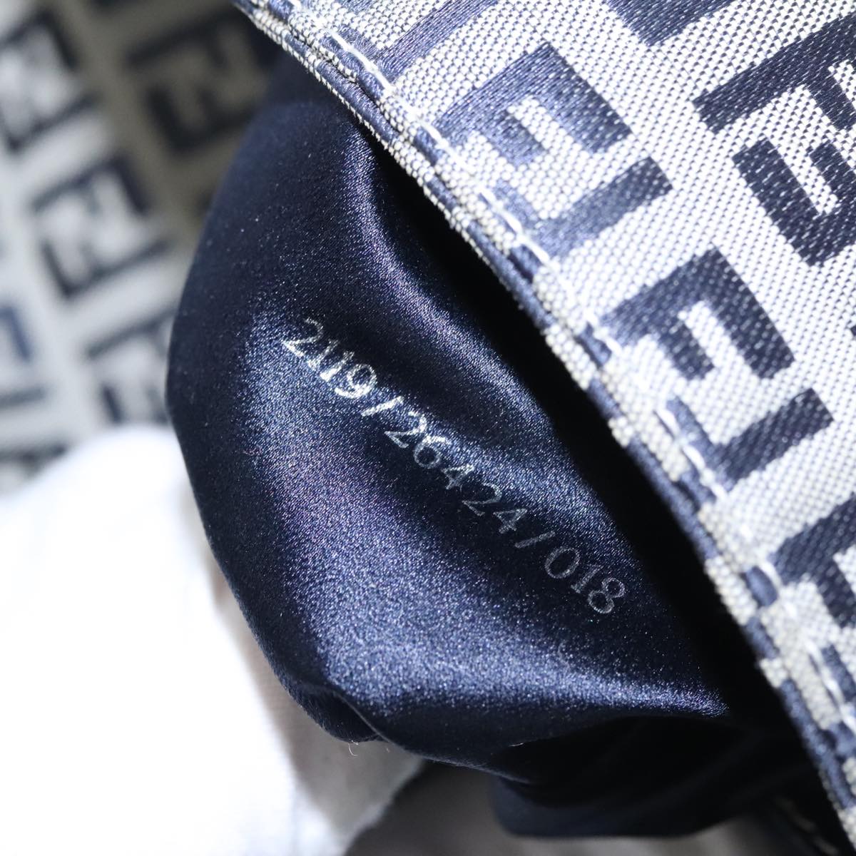 FENDI Zucchino Canvas Mamma Baguette Shoulder Bag Navy ep7212