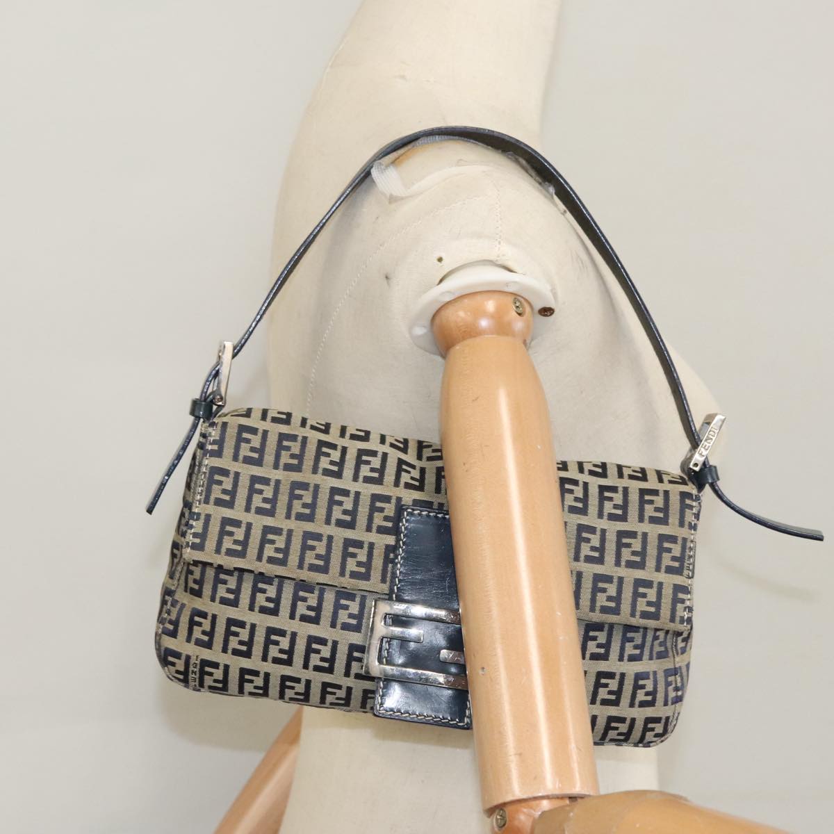 FENDI Zucchino Canvas Mamma Baguette Shoulder Bag Navy ep7212