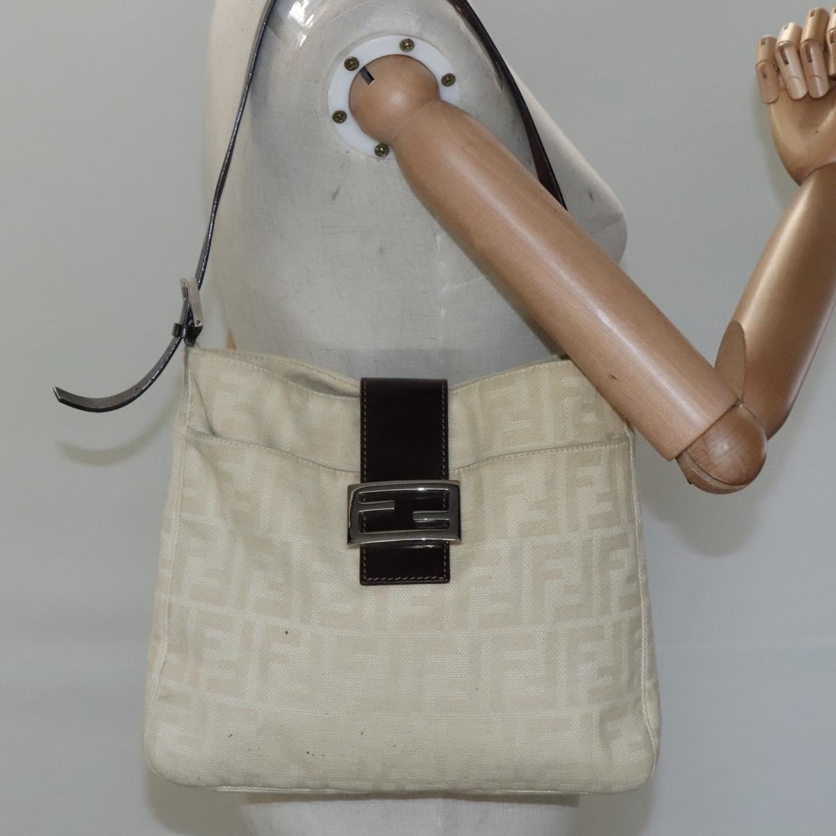 FENDI Zucca Canvas Shoulder Bag Beige ep7339