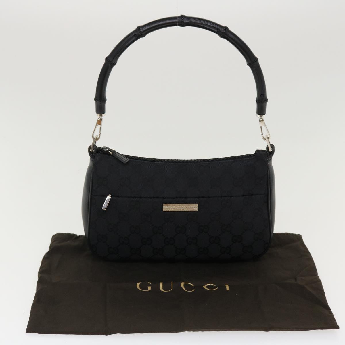 GUCCI GG Canvas Bamboo Hand Bag Black 001.3870 001274 ep811