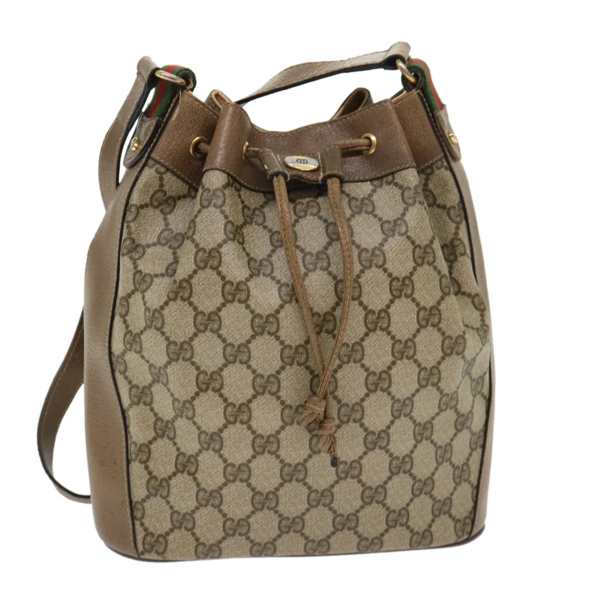 GUCCI GG Canvas Web Sherry Line Shoulder Bag Beige Red 14•02•034 ep874