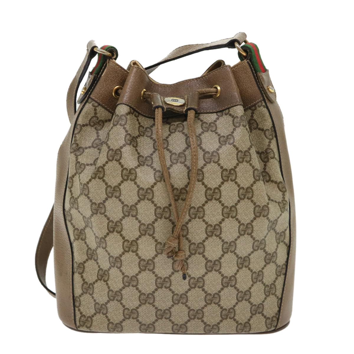GUCCI GG Canvas Web Sherry Line Shoulder Bag Beige Red 14•02•034 ep874