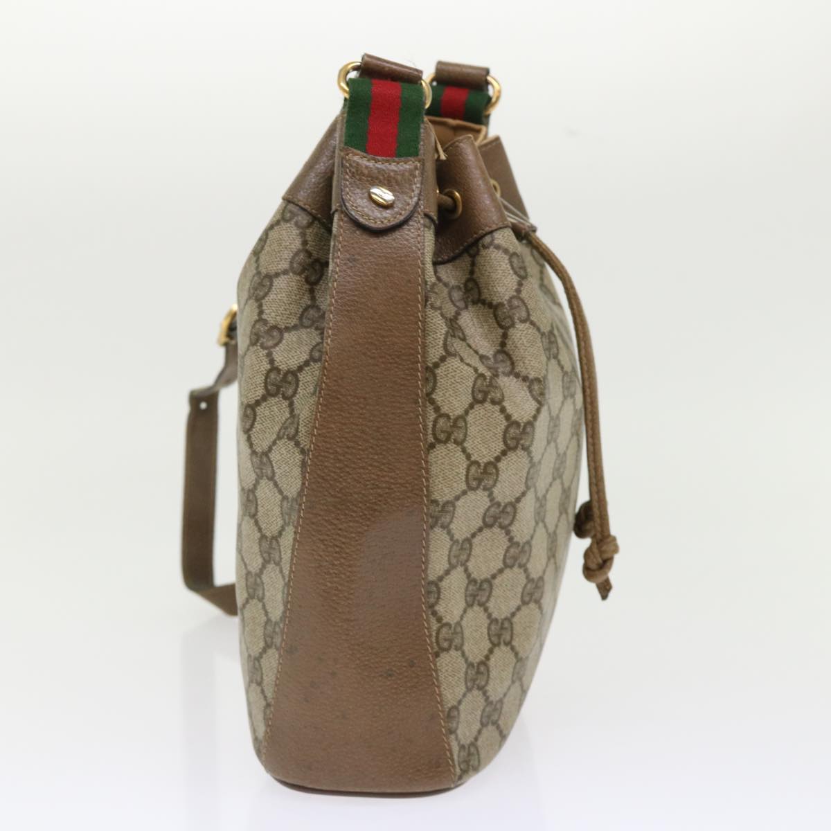 GUCCI GG Canvas Web Sherry Line Shoulder Bag Beige Red 14•02•034 ep874