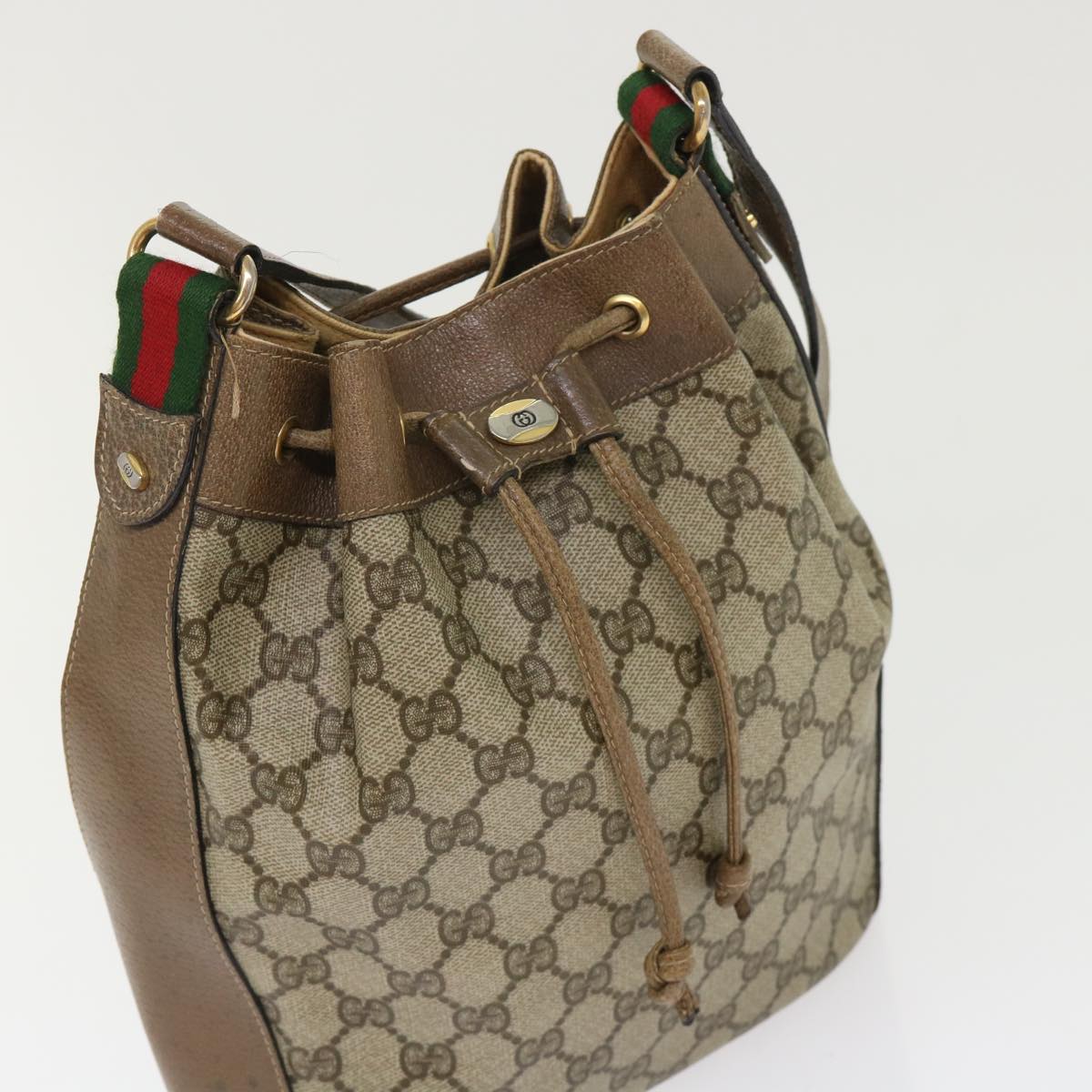 GUCCI GG Canvas Web Sherry Line Shoulder Bag Beige Red 14•02•034 ep874