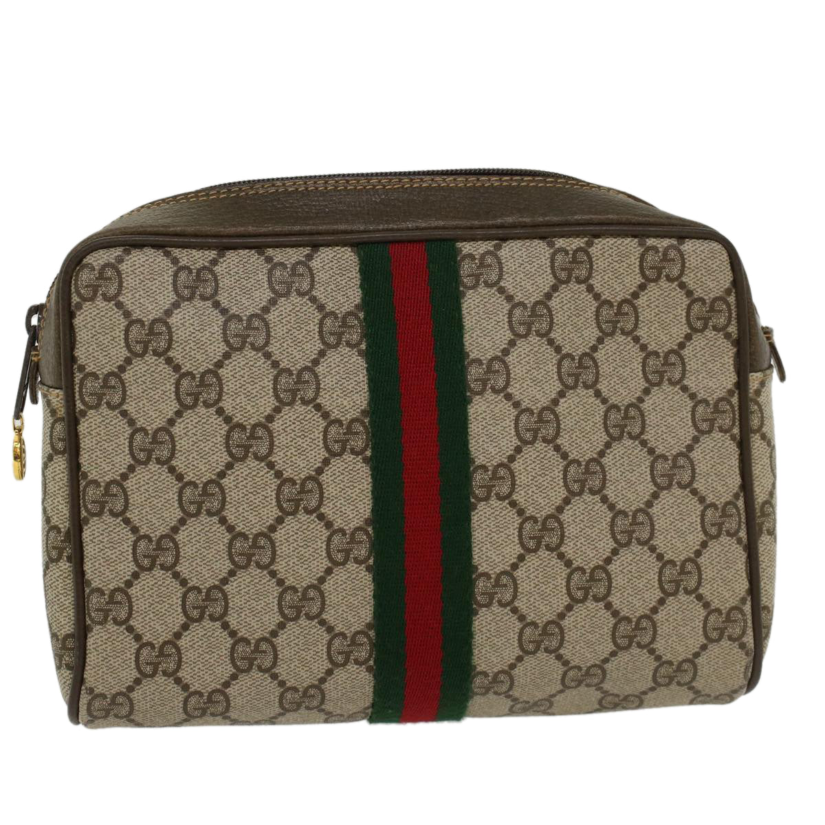 GUCCI GG Canvas Web Sherry Line Clutch Bag PVC Leather Beige Red ep886
