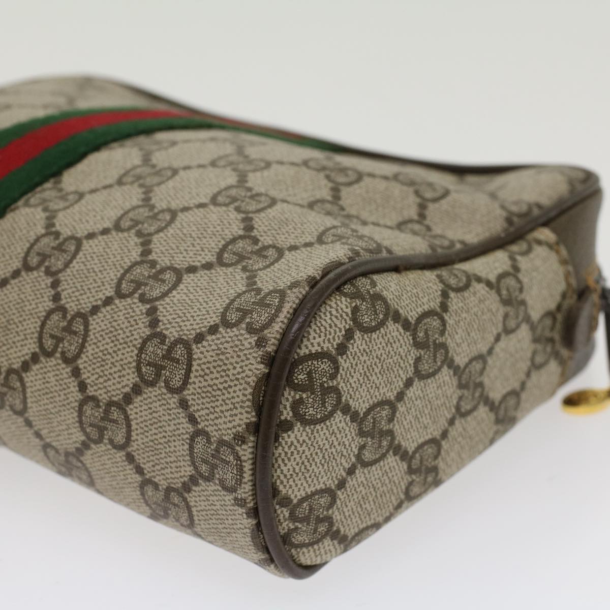 GUCCI GG Canvas Web Sherry Line Clutch Bag PVC Leather Beige Red ep886