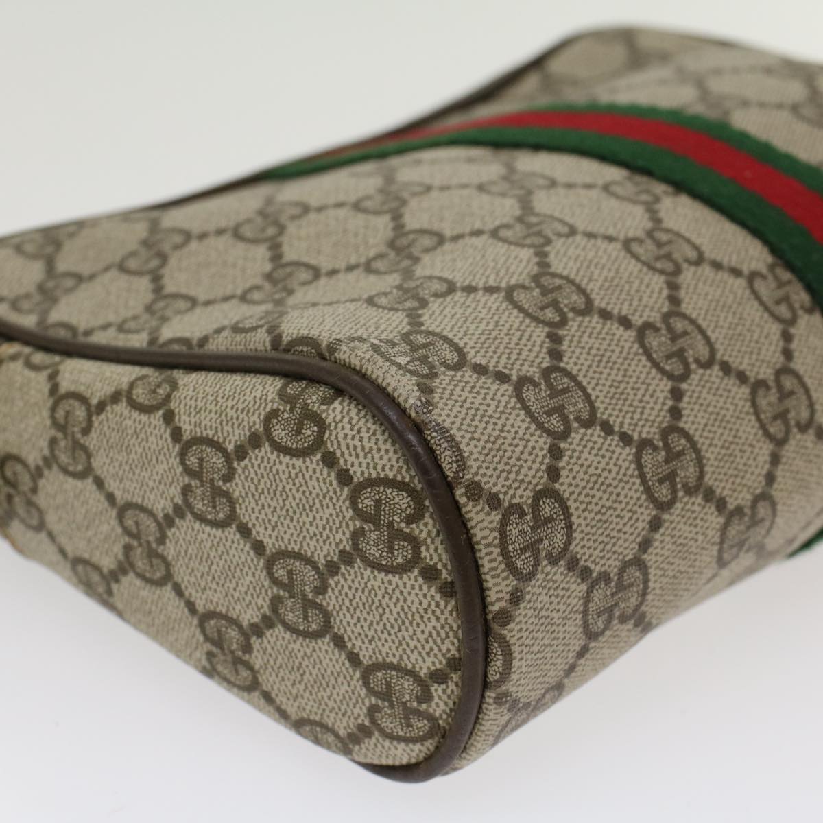 GUCCI GG Canvas Web Sherry Line Clutch Bag PVC Leather Beige Red ep886