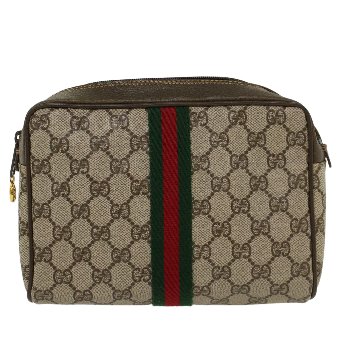 GUCCI GG Canvas Web Sherry Line Clutch Bag PVC Leather Beige Red ep886