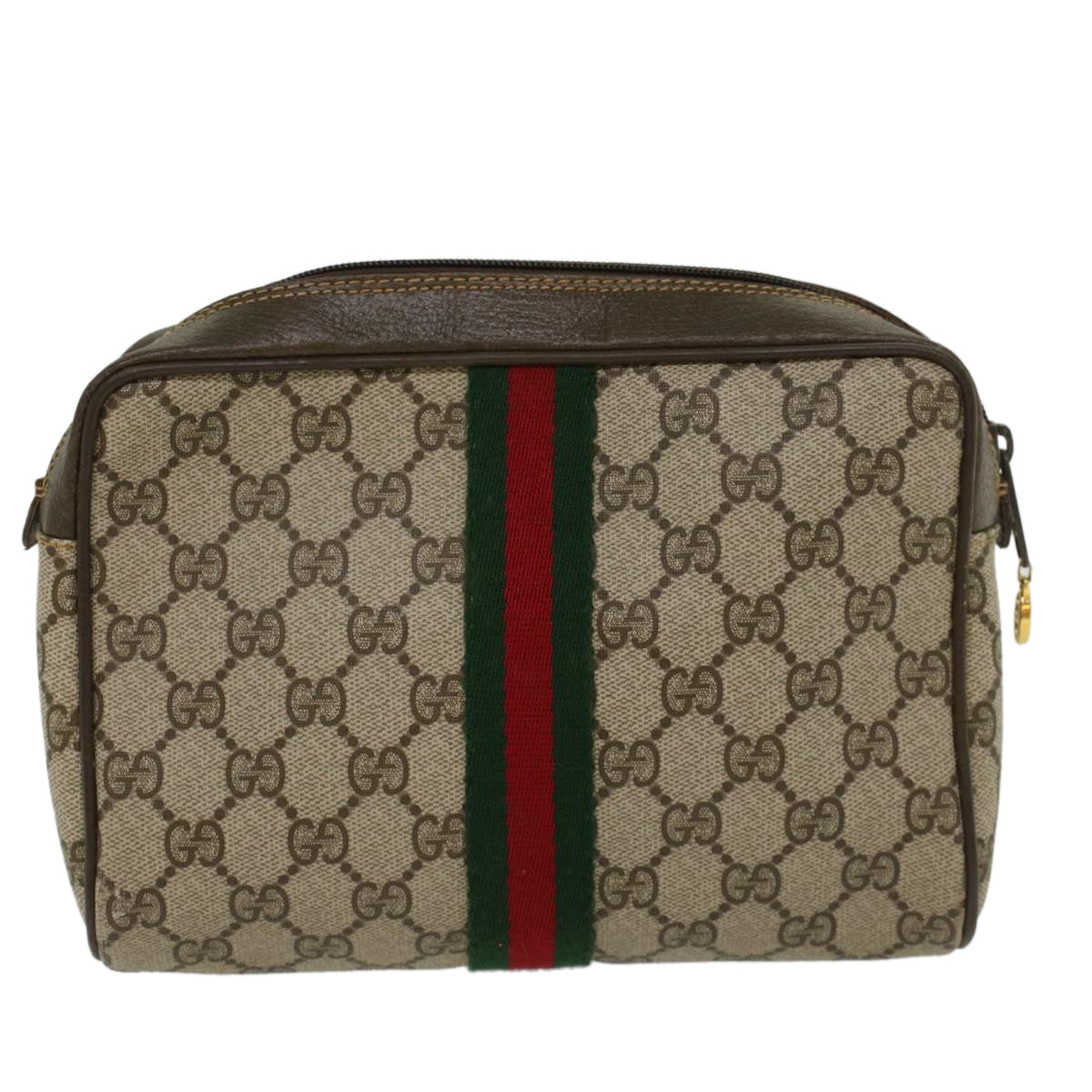GUCCI GG Canvas Web Sherry Line Clutch Bag PVC Leather Beige Red ep886