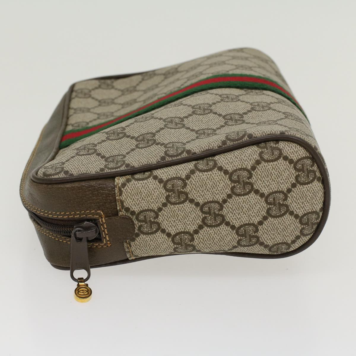 GUCCI GG Canvas Web Sherry Line Clutch Bag PVC Leather Beige Red ep886