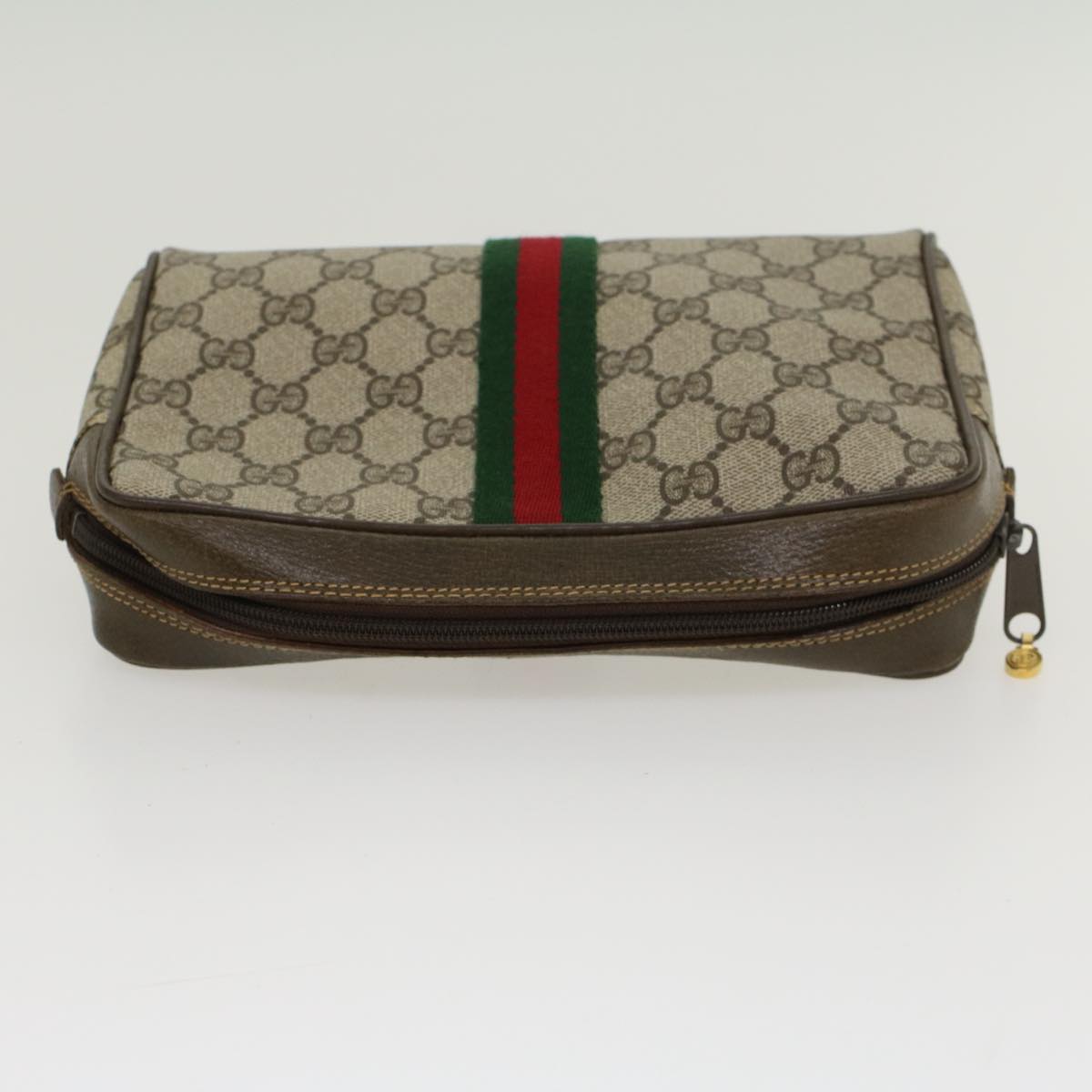 GUCCI GG Canvas Web Sherry Line Clutch Bag PVC Leather Beige Red ep886