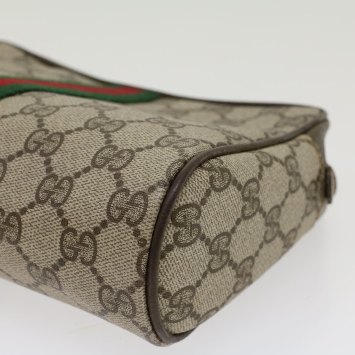 GUCCI GG Canvas Web Sherry Line Clutch Bag PVC Leather Beige Red ep886