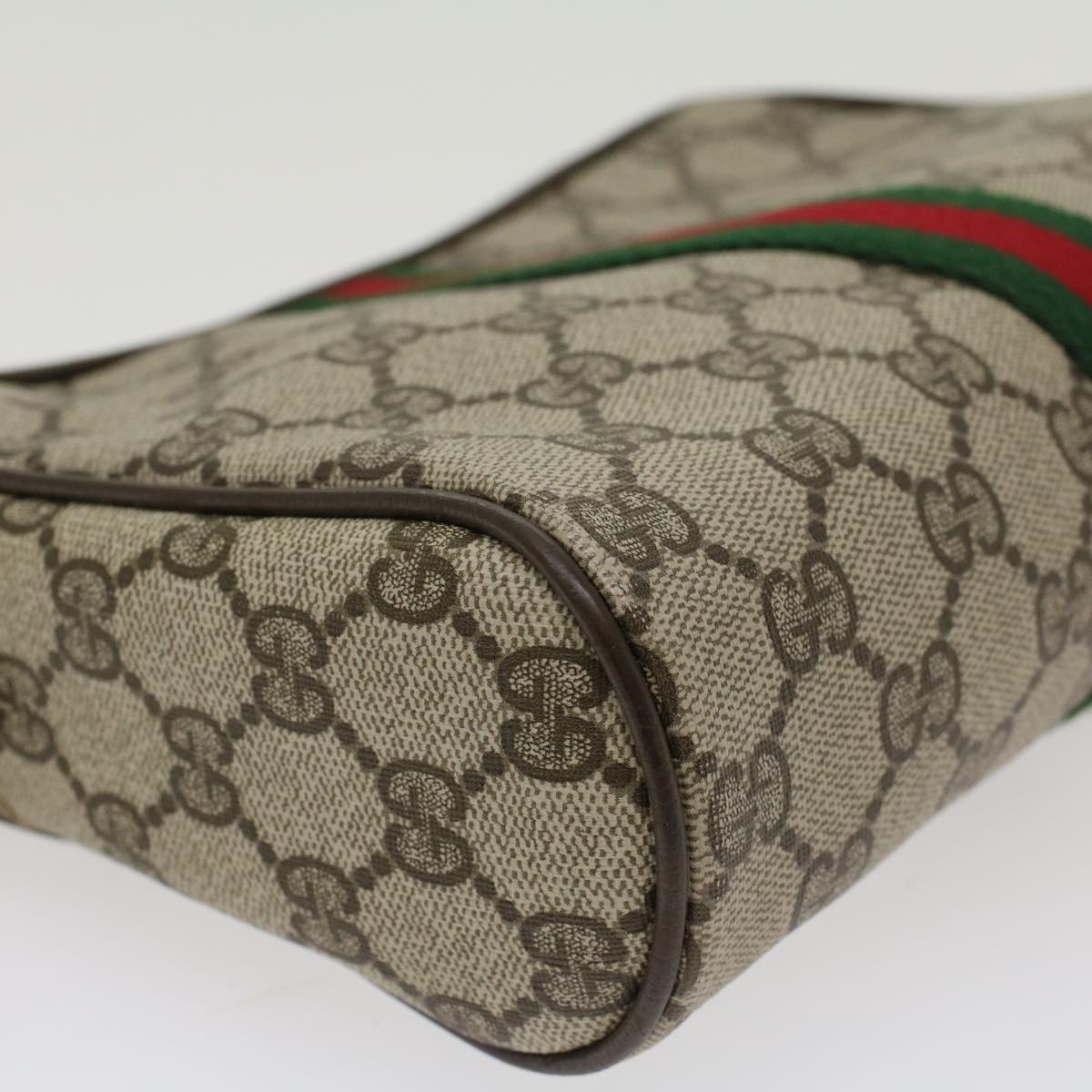 GUCCI GG Canvas Web Sherry Line Clutch Bag PVC Leather Beige Red ep886