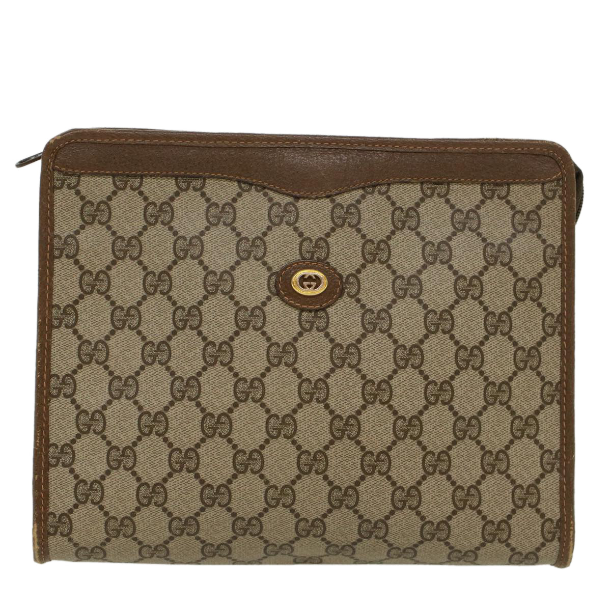 GUCCI GG Canvas Clutch Bag PVC Leather Beige ep898