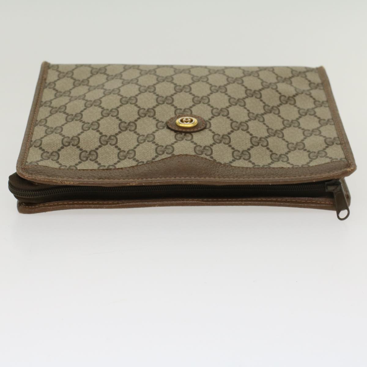 GUCCI GG Canvas Clutch Bag PVC Leather Beige ep898