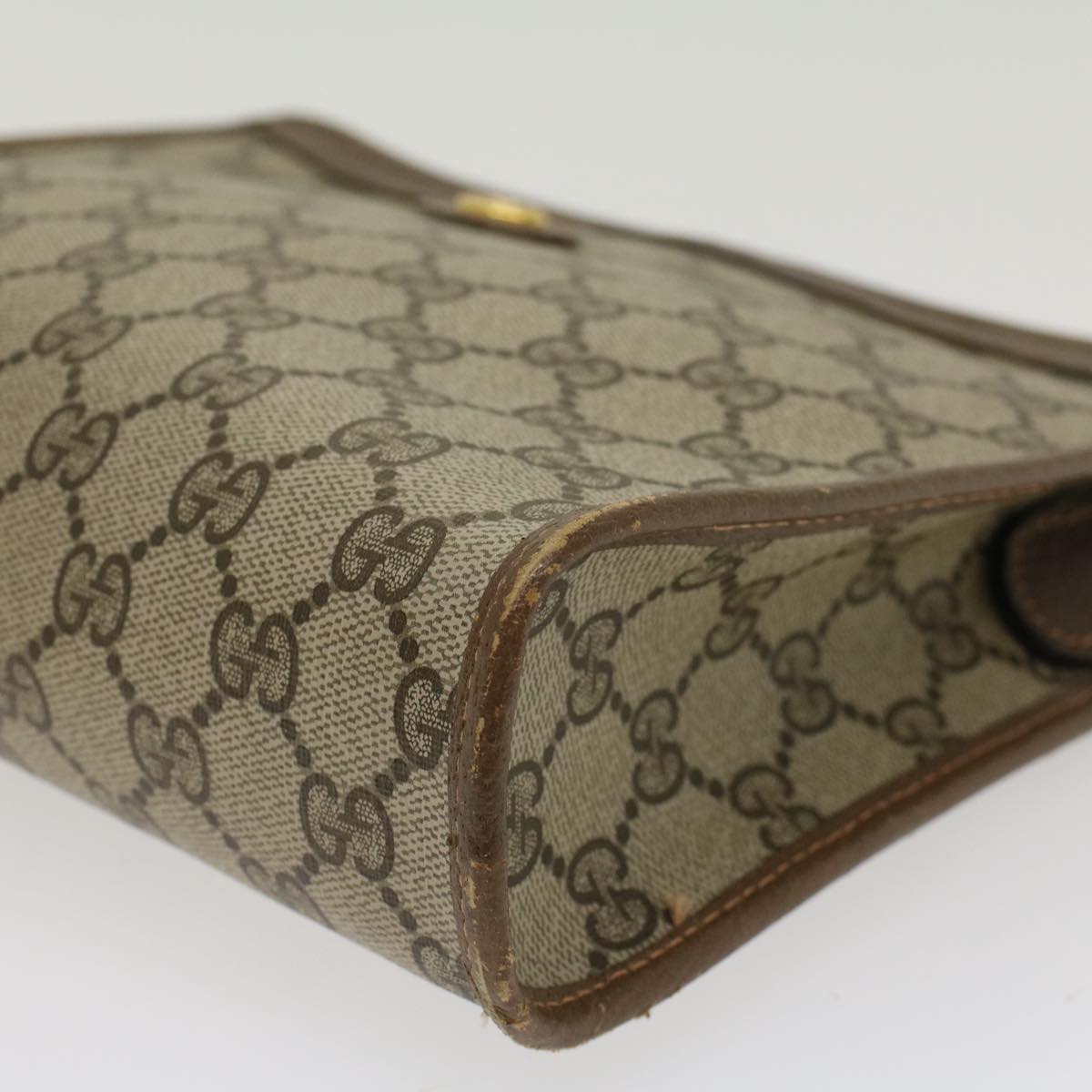 GUCCI GG Canvas Clutch Bag PVC Leather Beige ep898