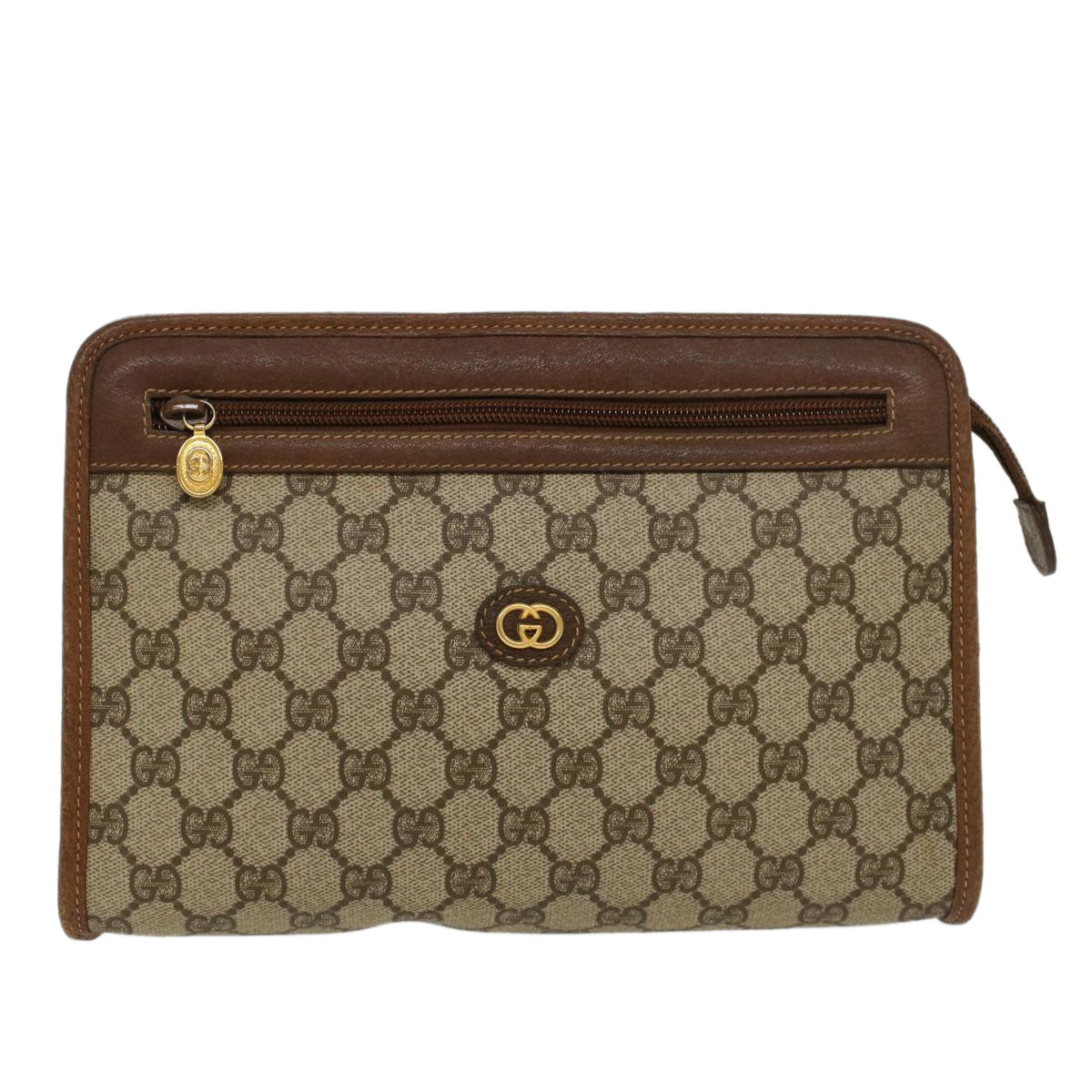 GUCCI GG Canvas Clutch Bag PVC Leather Beige 014•122•6063 ep903