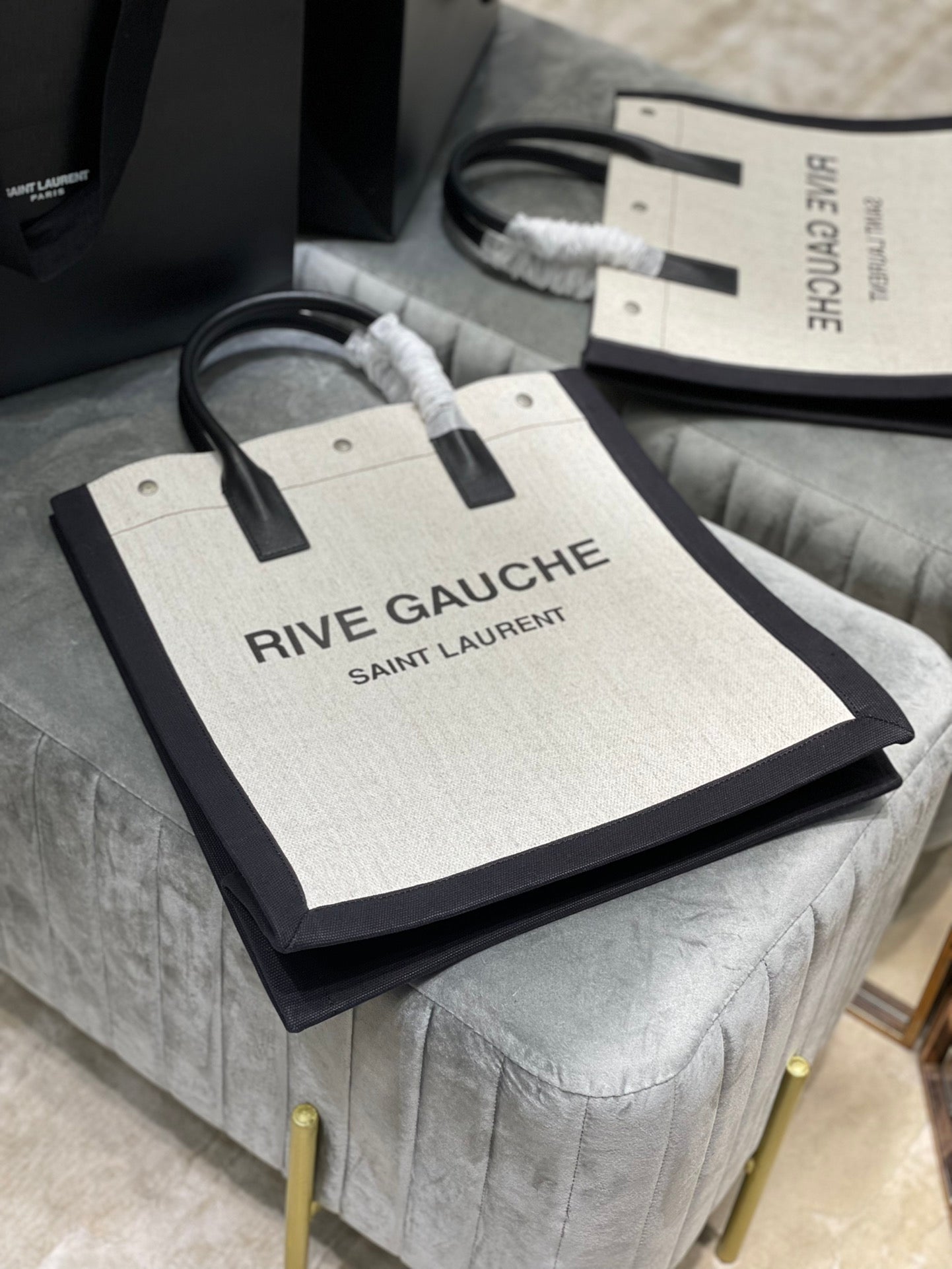GLAMI Rive Gauche North/South Tote Bag In Printed Linen For Women 15.3in/39cm YSL 632539FAABR9083