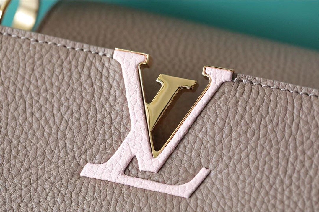 LV Capucines MM Taurillon Smokey Brown Green/ Creme/ Pink For Women, WomenÃ¢â‚¬â„¢s Bags, Shoulder And Crossbody Bags 12.4in/31.5cm LV M59516