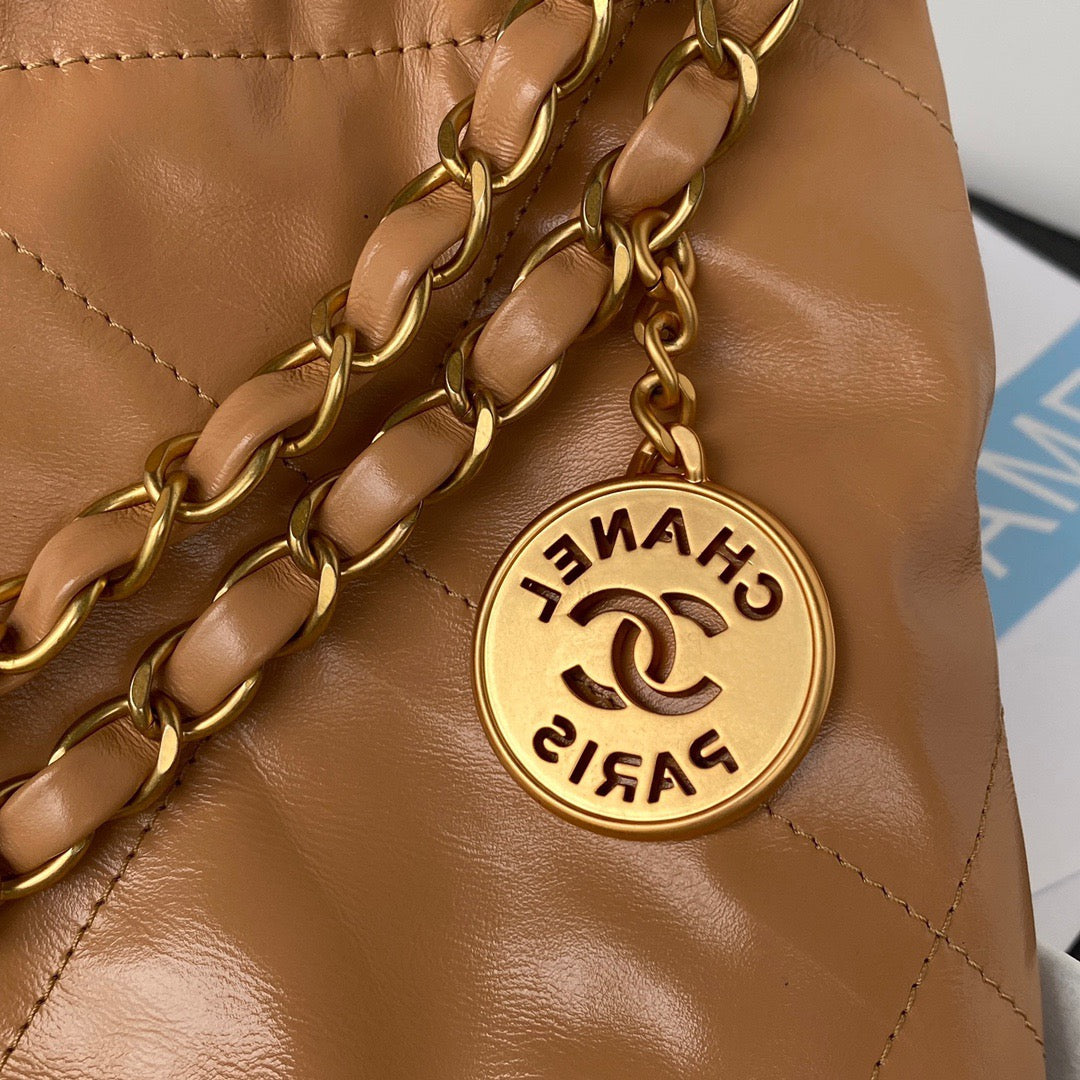 CHL 22 Handbag Gold Hardware Shiny Camel For Women Handbags, Shoulder Bags 16.5in/38cm AS3261 B08037 NB356