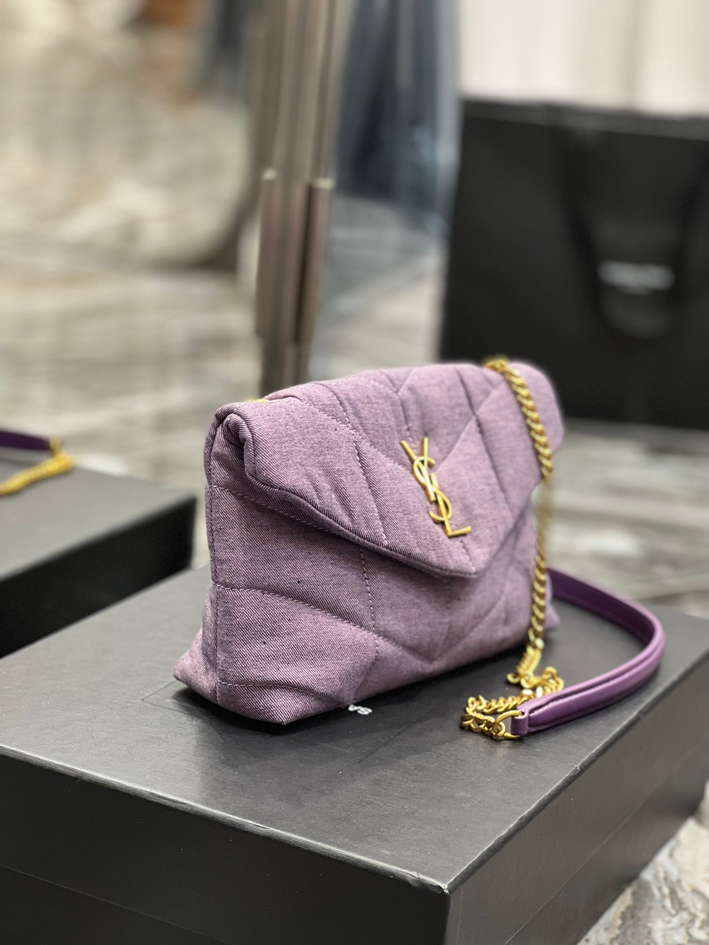GLAMI Puffer Toy Bag Blesched Lilac In Denim For Women 9in/23cm YSL