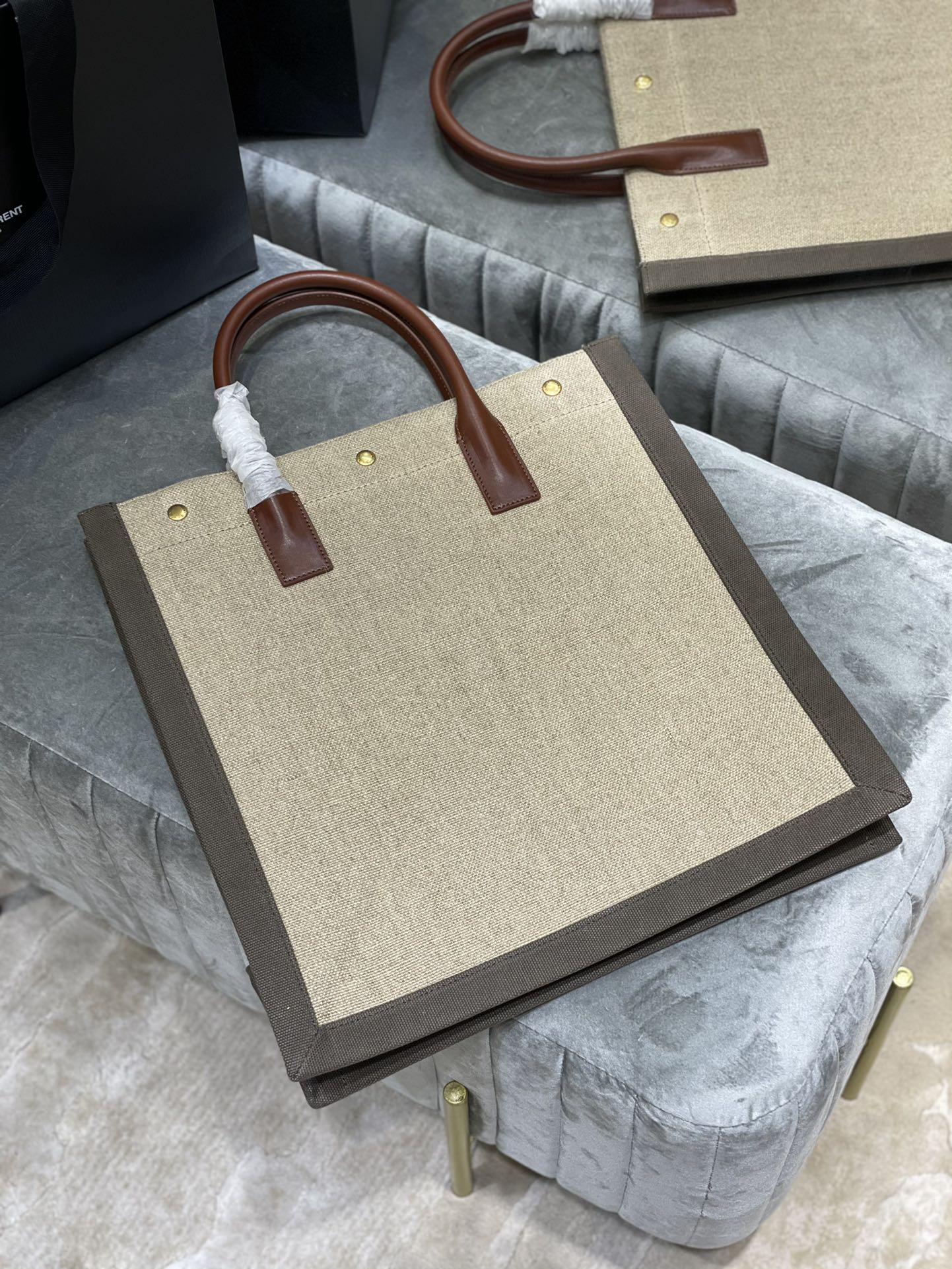 GLAMI Rive Gauche North/South Tote Bag In Printed Linen For Women 15.3in/39cm YSL 632539FAABR9083