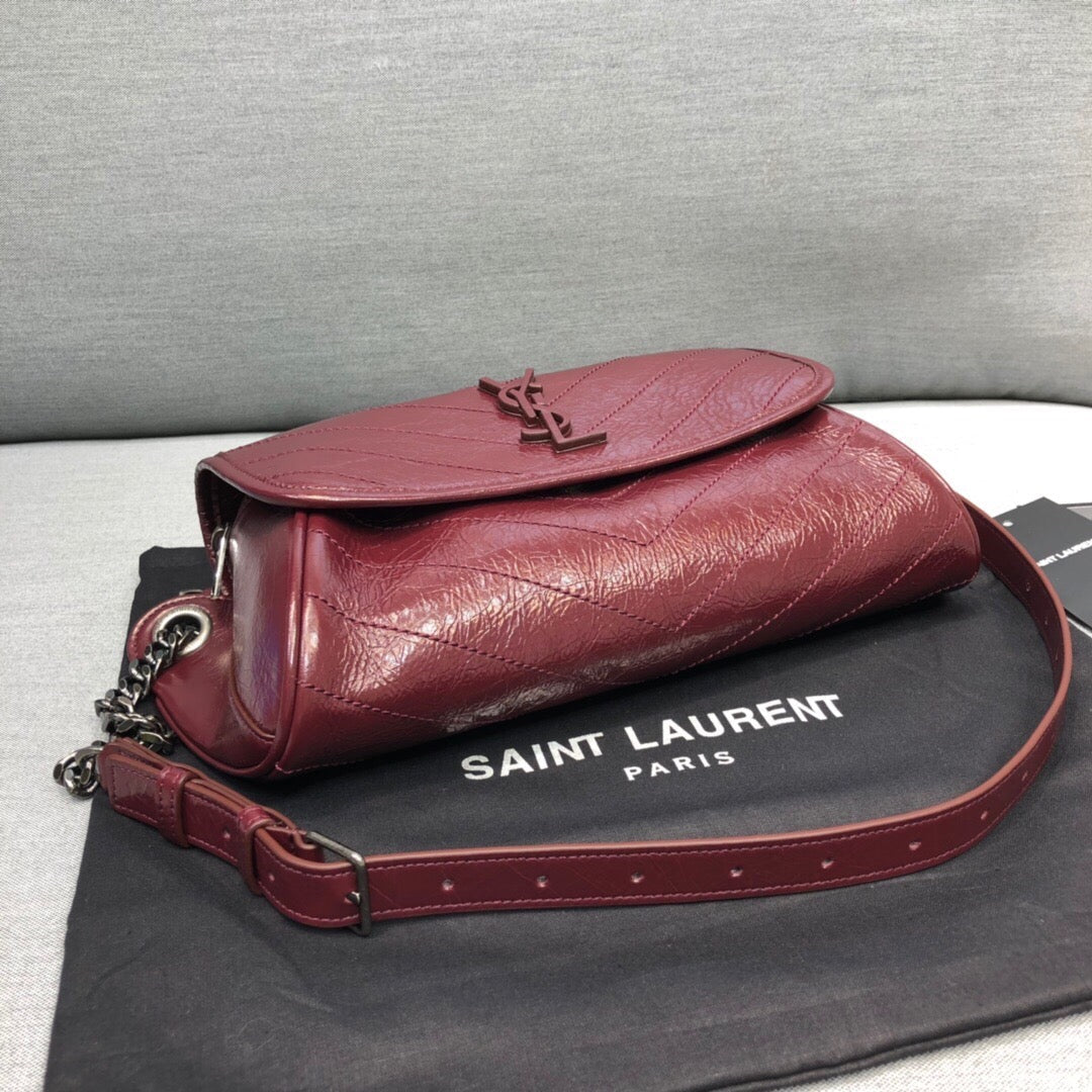 GLAMI Niki MeGLAMIum Crinkled Shoulder Bag Burgundy For Women 11in/28cm YSL
