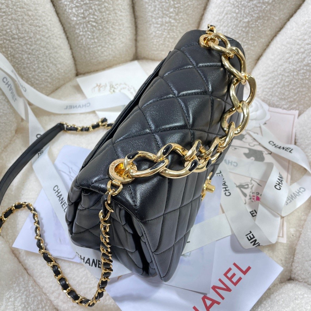 CHLLarge GlamIap Bag Gold Hardware Black For Women Handbags, Shoulder Bags 9.1in/23cm AS3367