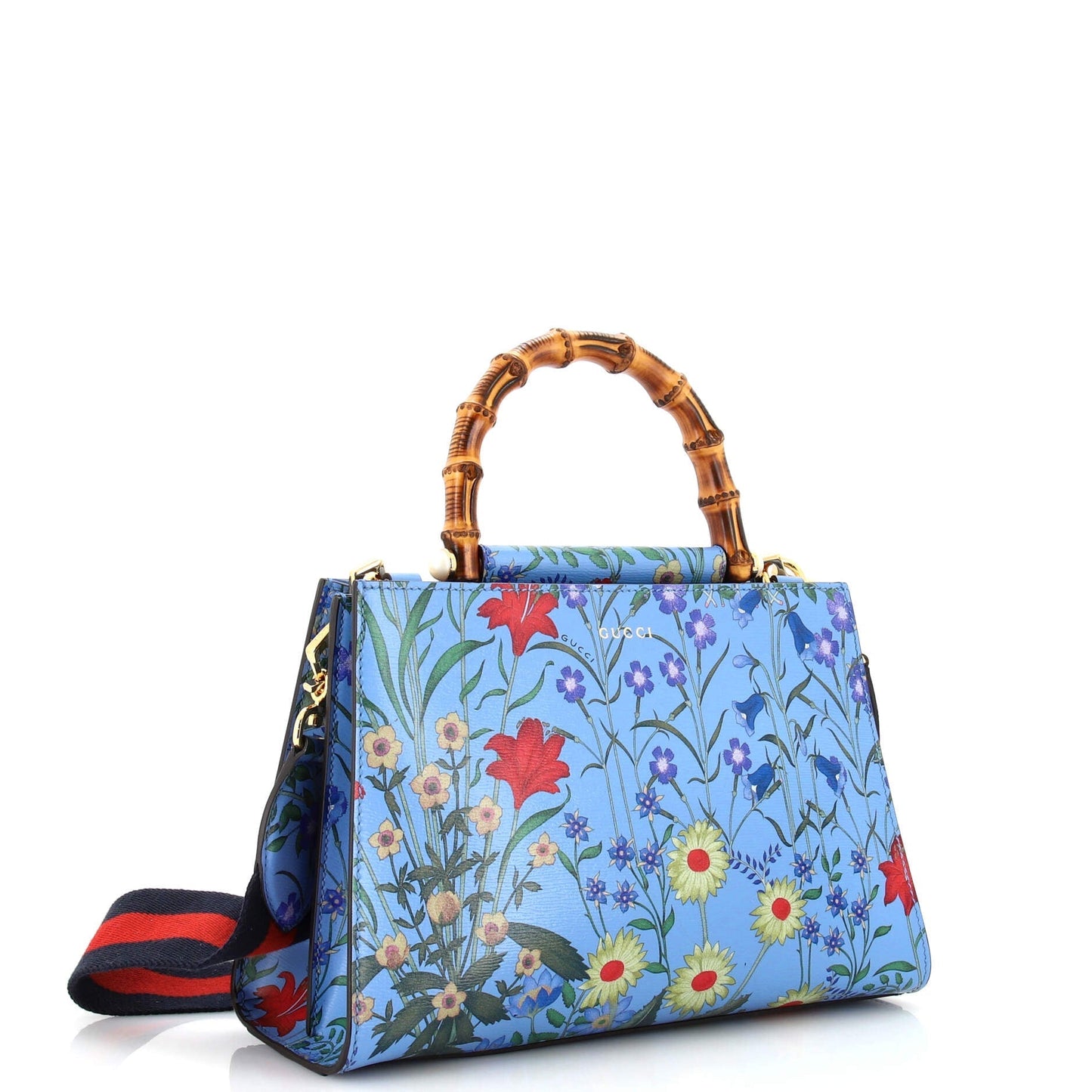 Nymphaea Top Handle Bag Floral Printed Leather Small