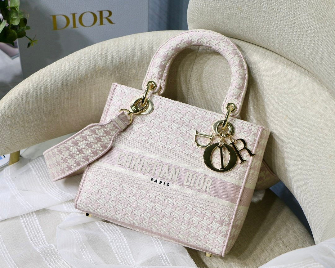 GLAMI MeGLAMIum Lady D-Lite Bag Houndstooth Embroidery, Pink/White, For Women WomenÃ¢â‚¬â„¢s Handbags, Shoulder Bags, Crossbody Bags, 24cm CD